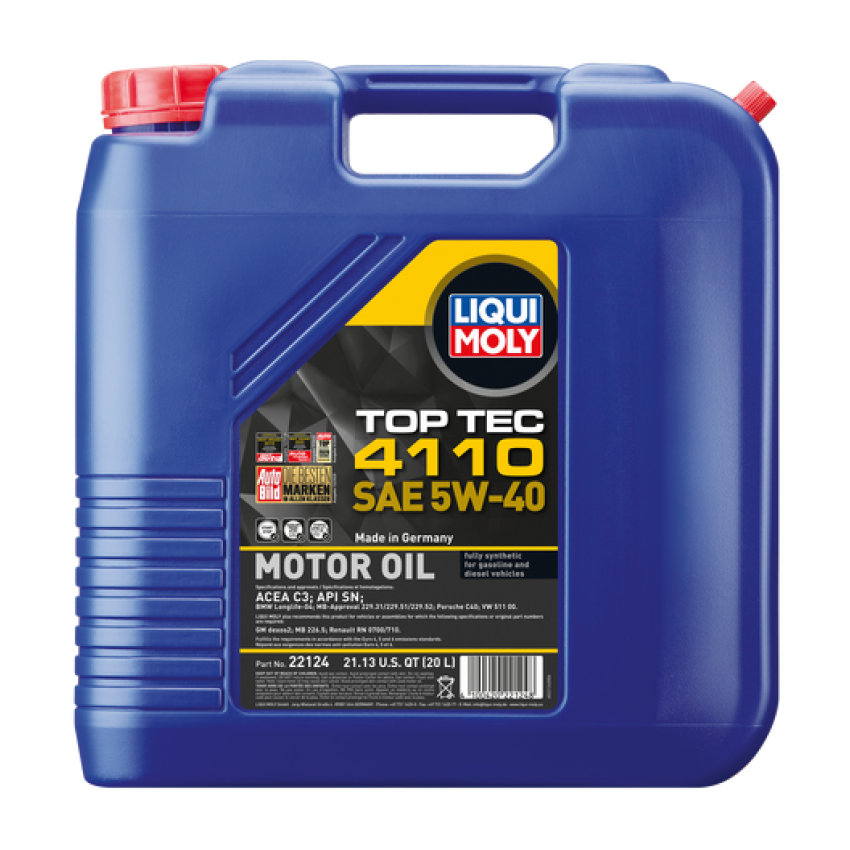 LIQUI MOLY 22124 20L Top Tec 4110 Motor Oil SAE 5W40