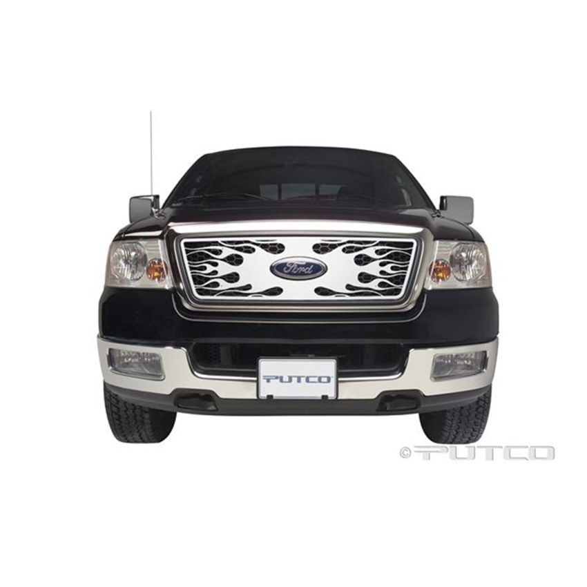 Putco 89142 04-08 Ford F-150 (Honeycomb Grille) w/ Logo CutOut Flaming Inferno Stainless Steel Grille