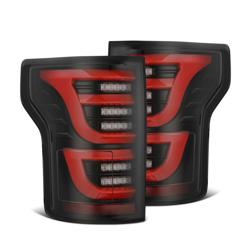 AlphaRex 652050 15-20 Ford F-150 Luxx LED Tail Lights (Pair) Black/Red (Not For Blind Spot Sensor Models)
