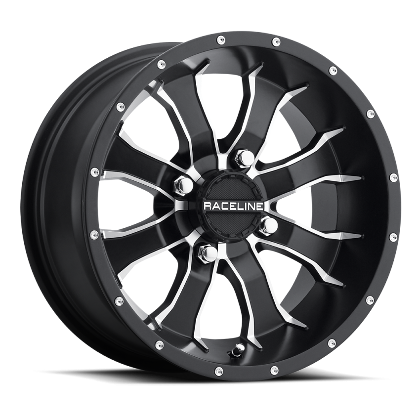 Raceline A77 Mamba 14x7in / 4x156 BP / 5mm Offset / 132.5mm Bore - Black & Machined Wheel