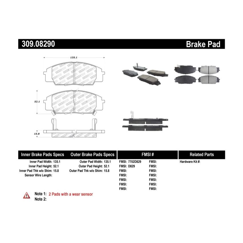 Stoptech 309.08290 Performance 00-09 S2000/06+ Civic Si/02-06 RSX-S (non base) Front Brake Pads