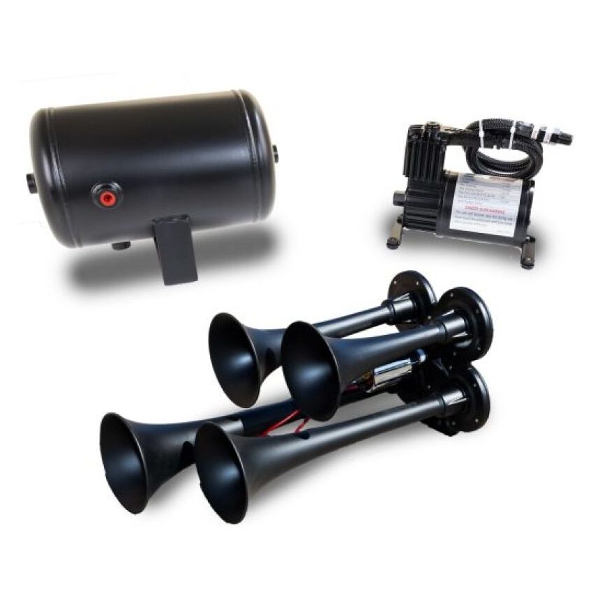 Kleinn Air Horns HK4-1 Kleinn Quad Black Horn Kit w/ 130 PSI Air Compressor / 1.0 gal Air Tank
