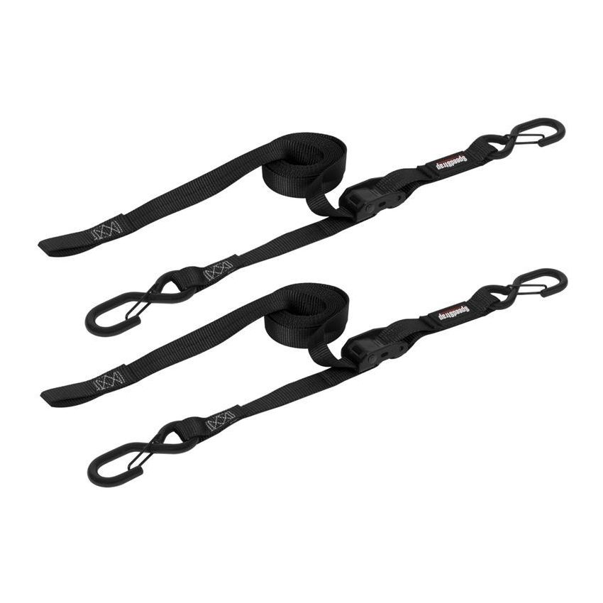 SpeedStrap 1In x 10Ft CAM-Lock Tie Down w/ Snap FtSFt Hooks (2 Pack) - Black