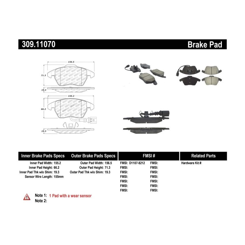 Stoptech 309.11070 Performance 06-10 Audi A3 / 08-10 Audi TT / 06-09 VW GTI / 05-10 Jetta Front Brake Pads