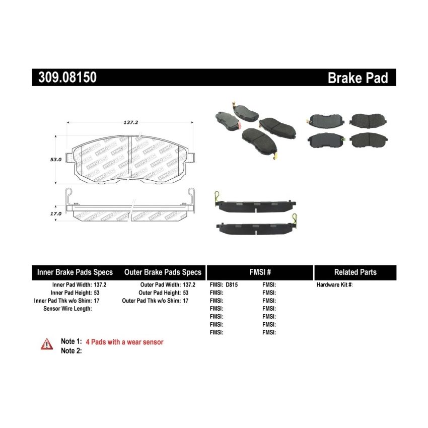Stoptech 309.08150 Performance 02-05 Infiniti G35 / 07-09 Nissan Altima/Sentra / 6/02-05 350Z Front Brake Pa