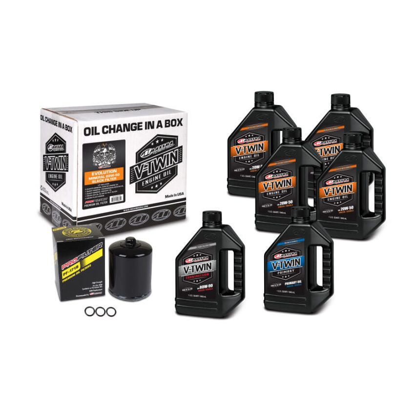 Maxima 90-069016PB V-Twin Oil Change Kit Mineral w/Black Filter Evolution
