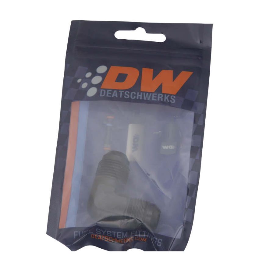 DeatschWerks 8AN Male Flare to 8AN Male Flare 90-Degree Fitting - Anodized Matte Black