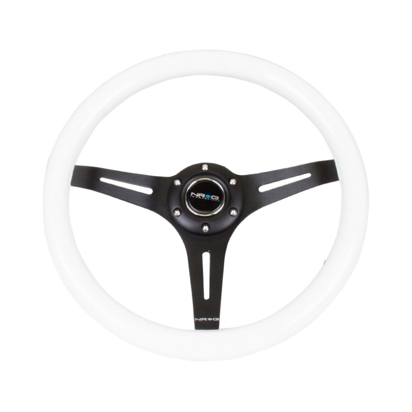 NRG Classic Wood Grain Steering Wheel (350mm) White Paint Grip w/Black 3-Spoke Center