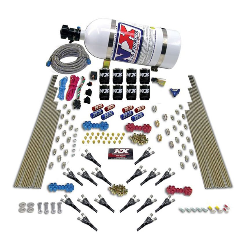 Nitrous Express 90008-10 SHARK DUAL STG /GAS 16 NZLS (200-1200HP) 8 SOLENOIDS WITH 10LB BOTTLE
