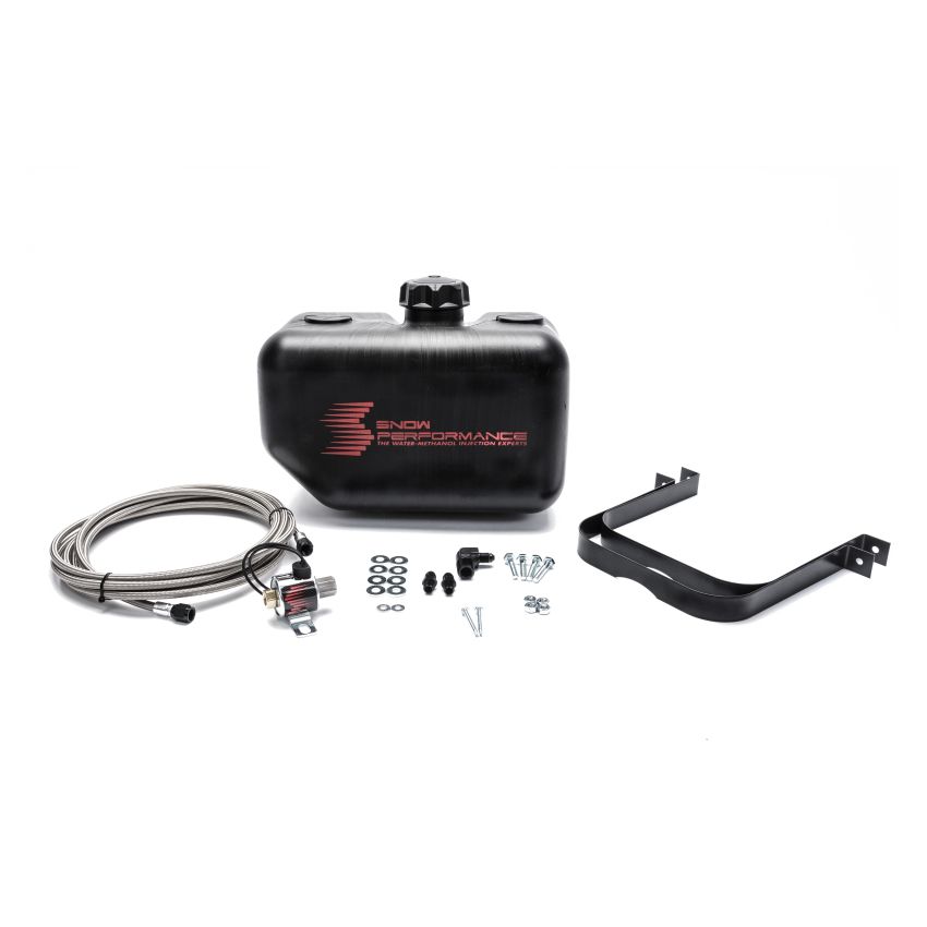 Snow Performance Water Tank Upgrade 2.5gal Braided SS Line w/Bracket/Solenoid/Hose/Fittings