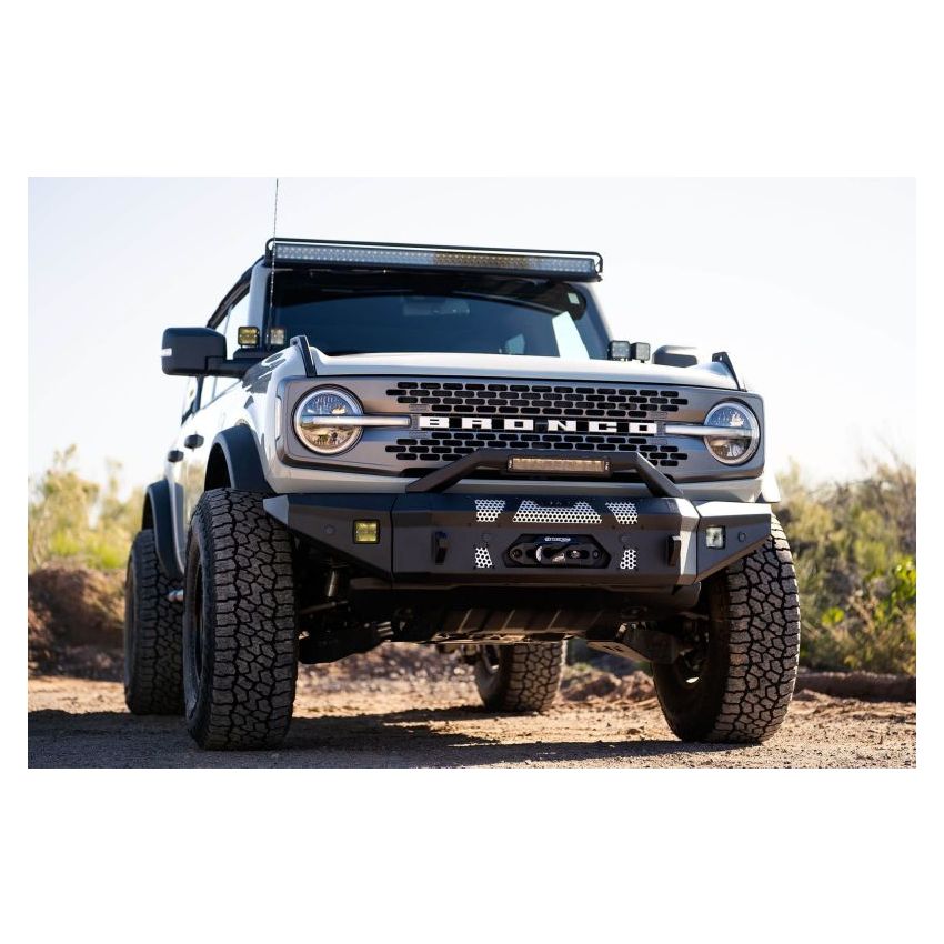 DV8 Offroad FBBR-01 2021+ Ford Bronco Front Bumper Winch Capable w/ Optional Bull Bar/Aux Light Opening
