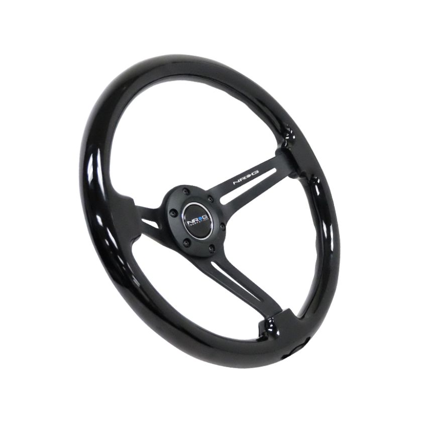 NRG Reinforced Steering Wheel (350mm / 3in. Deep) Blk Wood w/Blk Matte Spoke/Black Center Mark