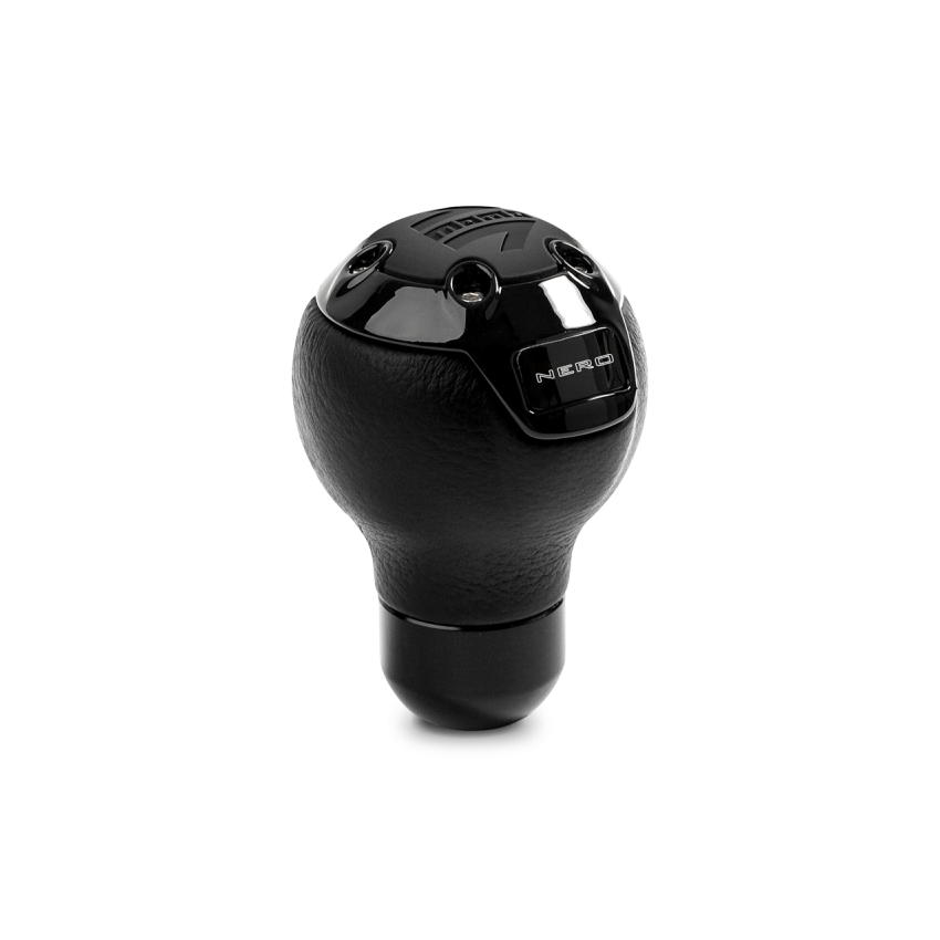 Momo Nero Shift Knob - Tall Black Leather, Black Chrome Insert