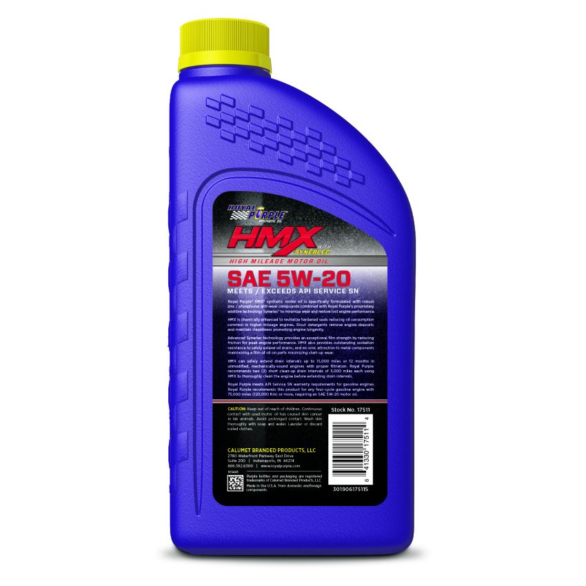 Royal Purple 67511 HMX Premium Synthetic High Mileage 5W-20 Motor Oil - 1 Quart