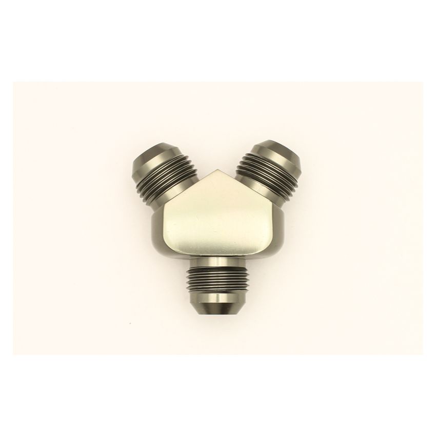 DeatschWerks 8AN Male Flare + 8AN Male Flare To 8AN Male Flare Y-Block Fitting