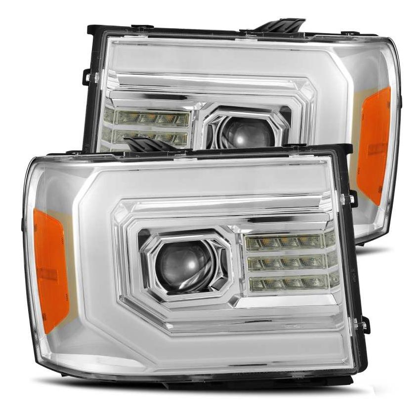 AlphaRex 07-13 GMC 1500HD PRO-Series Projector Headlights Plank Style Chrm w/Activ Light/Seq Signal