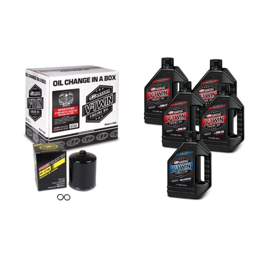 Maxima V-Twin Oil Change Kit Synthetic w/ Black Filter Sportster
