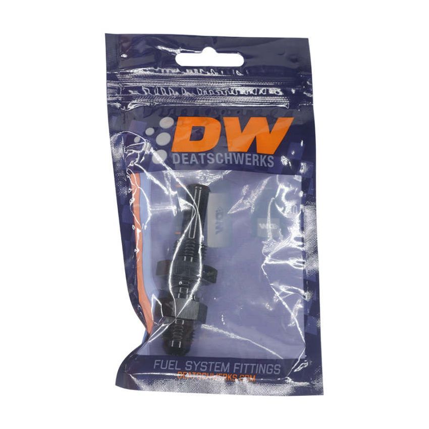 DeatschWerks 6AN Male Flare to Straight 3/8in Single Hose Barb - Anodized Matte Black