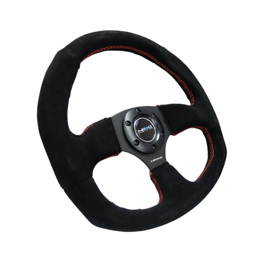NRG Reinforced Steering Wheel (320mm Horizontal / 330mm Vertical) Suede w/Red Stitch