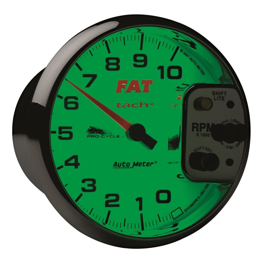Autometer Pro-Cycle Gauge Tach 5in 10K Rpm Shift- Lite 2&4 Cylinder White Fat Tach