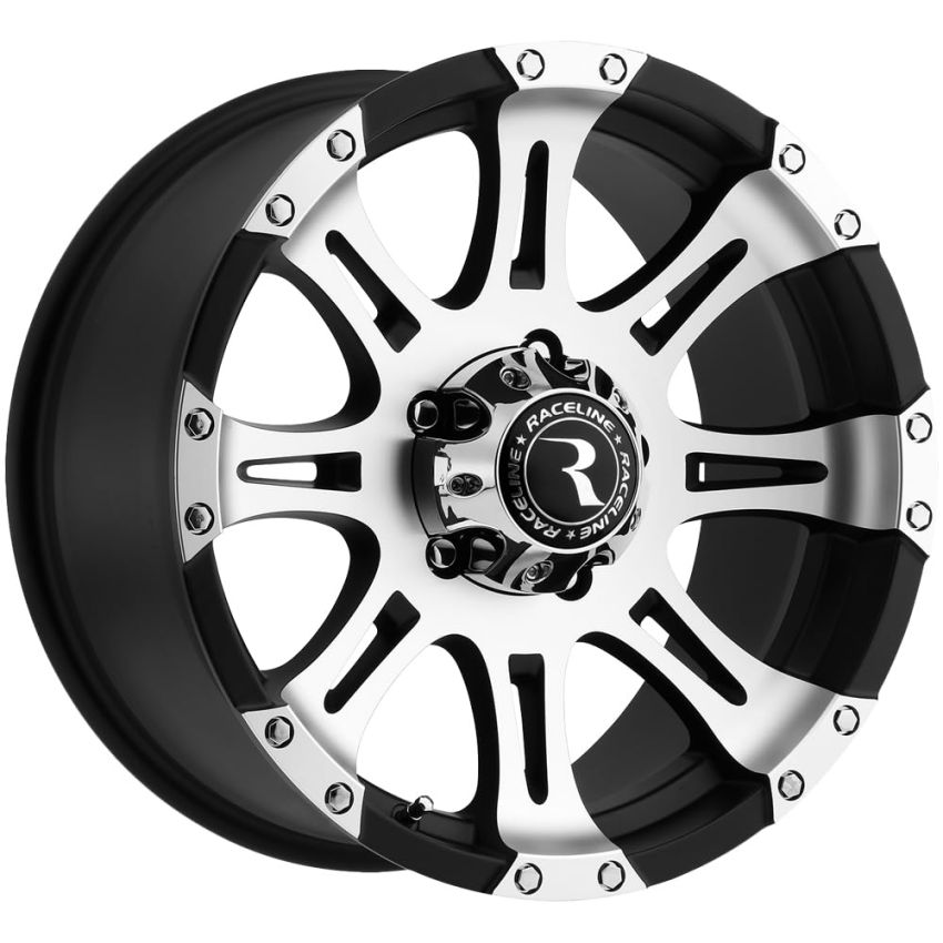 Raceline 982 Raptor 17x9in / 5x139.7 BP / 0mm Offset / 106.5mm Bore - Black & Machined Wheel