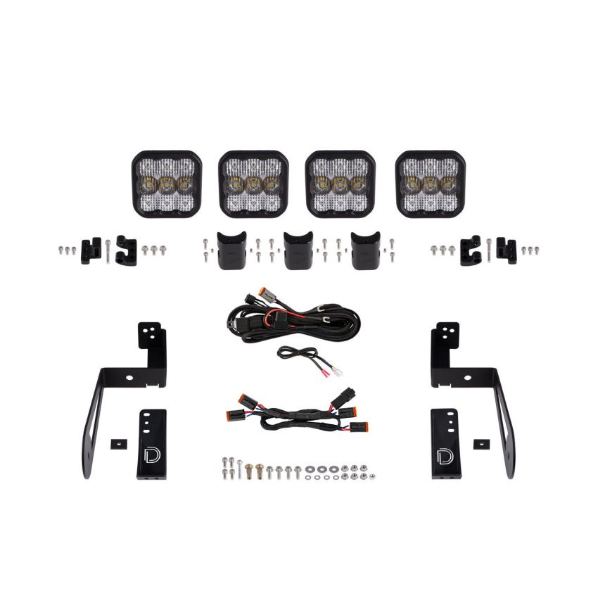 Diode Dynamics DD7272 Jeep JK SS5 4-Pod CrossLink Grille Lightbar Kit Pro - White Combo