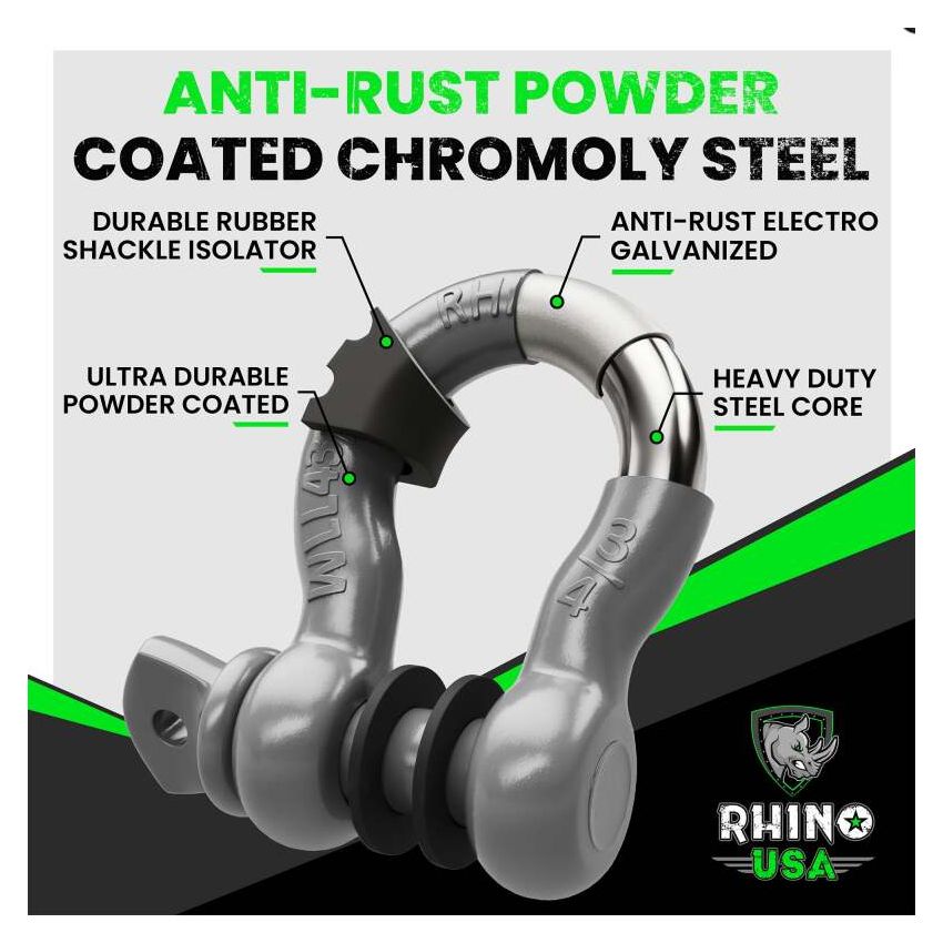 Rhino USA RNO-GRY-SHACKLES 3/4In D-Ring Shackle Set (2-Pack)(Gray)