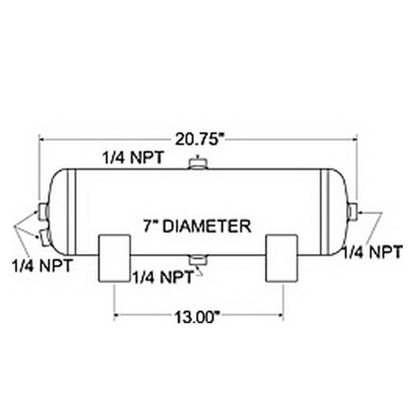 Firestone 9227 Air Tank 3 Gallon 7in. x 20.75in. (4) 1/4in. NPT Ports 150 PSI Max - Black (WR17609227)