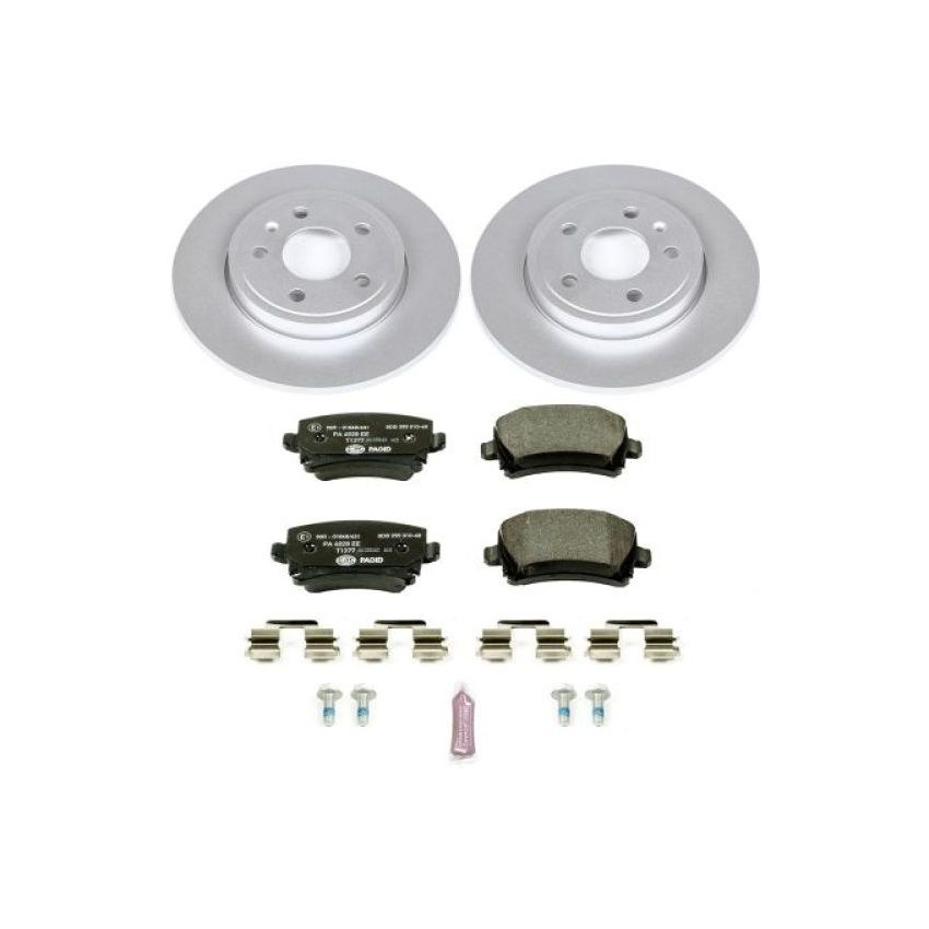 PowerStop ESK4624 Genuine Geomet Coated Rotors, ECE-R90 Brake Pads + Hardware Kit