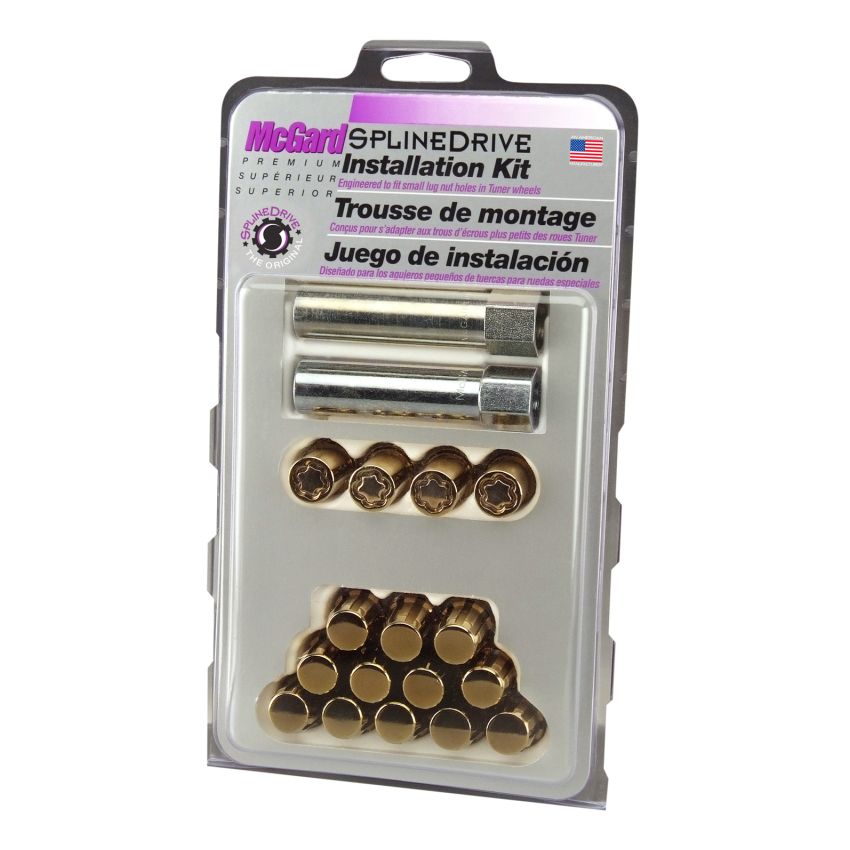 McGard (65457GDC 12X1.5 MCG 4 LUG SPLINEDRIVE KIT, GOLD W/WHL LKS CLAMSHELL)