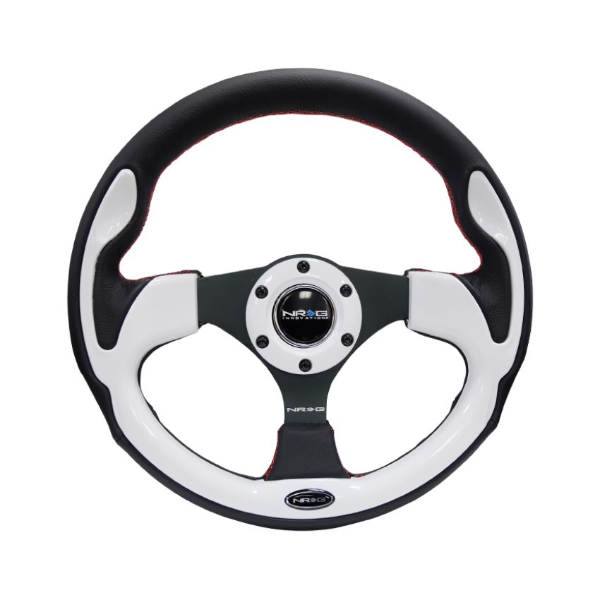 NRG Reinforced Steering Wheel (320mm) Blk w/White Trim & 4mm 3-Spoke