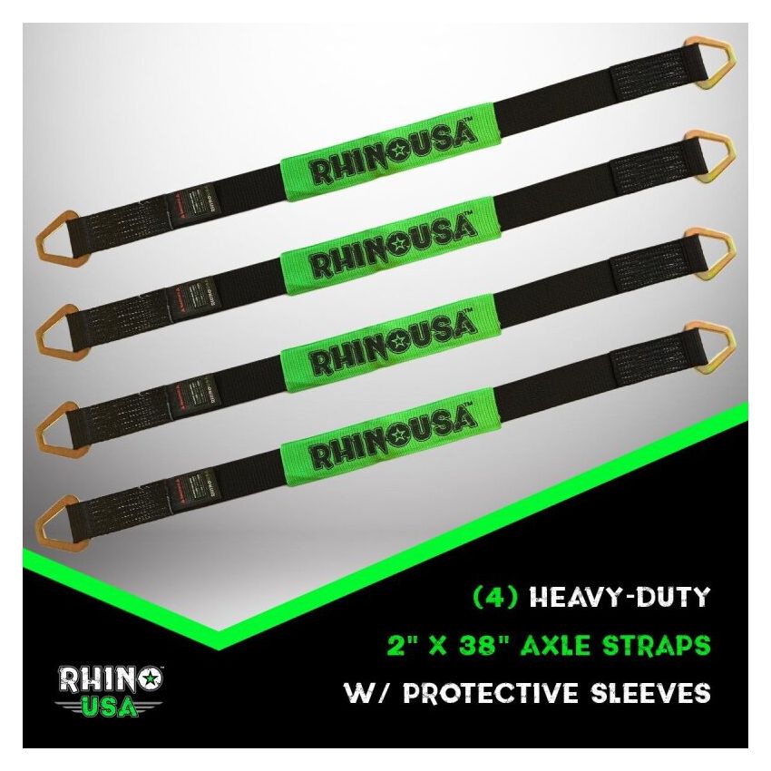 Rhino USA RNO-AXLESTRAPS-GRN Axle Tie Down Straps (4-Pack) 2In X 38In - Green