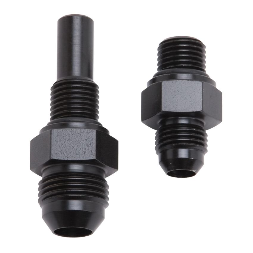 Russell Performance -6 AN to 4L80 Transmission Ports Adapter Fittings (Qty 2) - Black Zinc