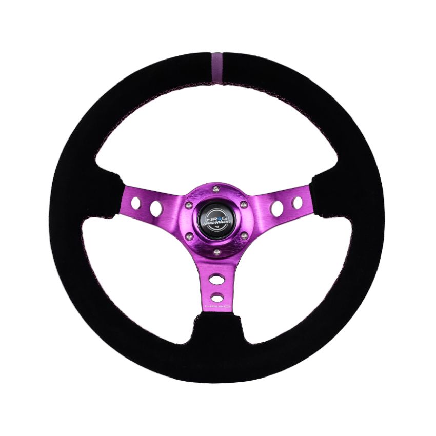 NRG RST-006S-PP Reinforced Steering Wheel (350mm / 3in. Deep) Black Suede w/Purple Center & Purple Stitching
