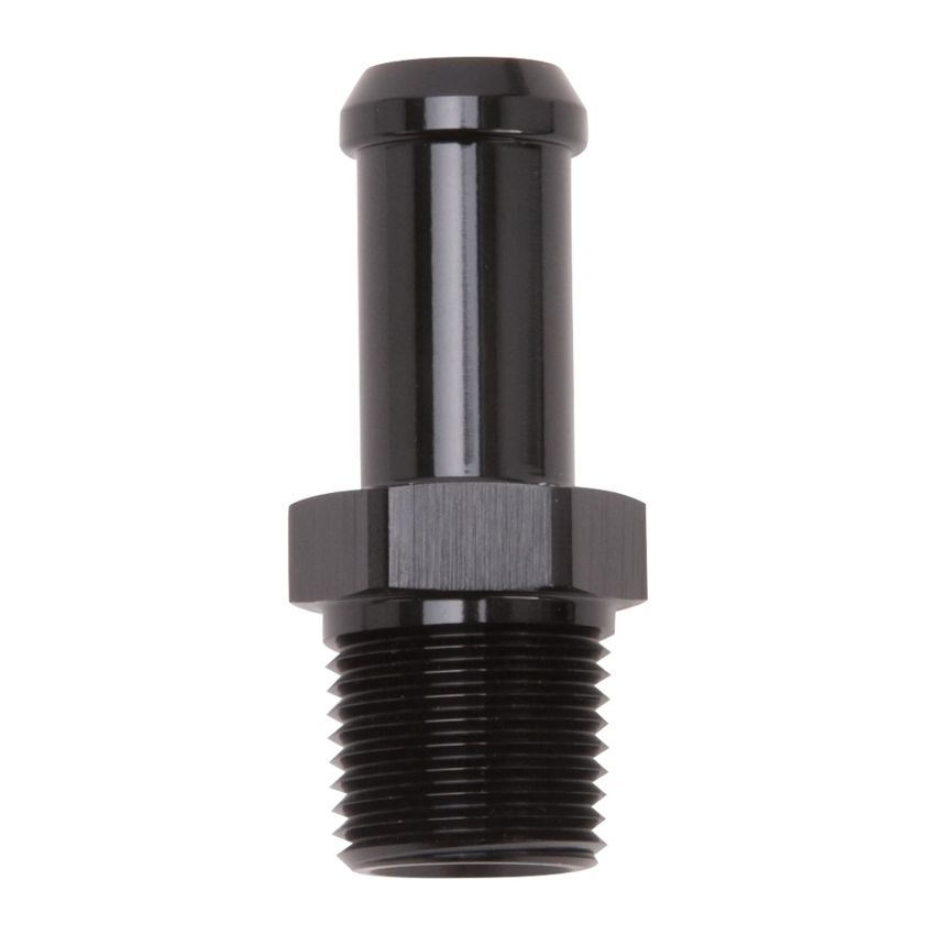 Edelbrock Hose End Straight 3/8In NPT to 1/2In Barb Black Anodize