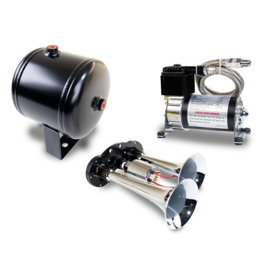Kleinn Air Horns HK1 Kleinn Dual Chrome Horn Kit w/ 120 PSI Air Compressor / 0.5 gal Air Tank