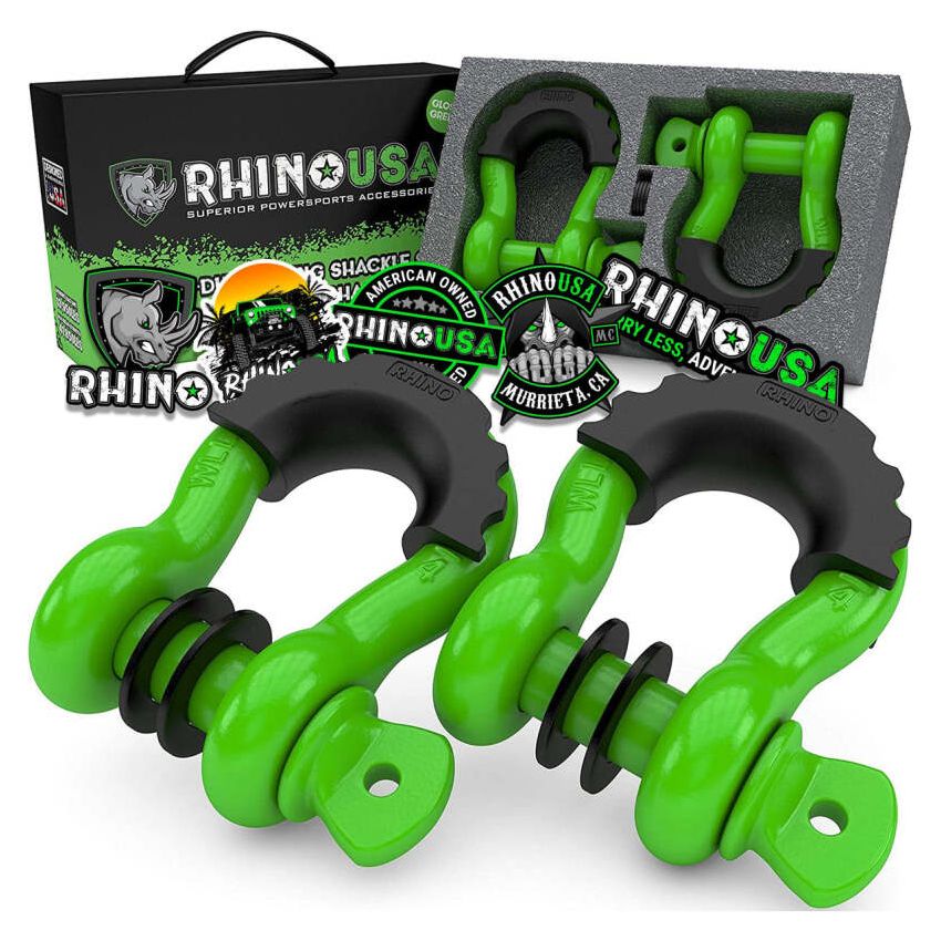 Rhino USA RNO-GRN-SHACKLES 3/4In D-Ring Shackle Set (2-Pack)(Green)