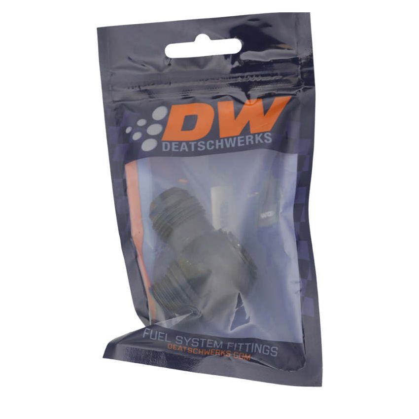DeatschWerks 10AN ORB Male to 10AN Male Flare Low Profile 90-Degree Swivel - Anodized Matte Black