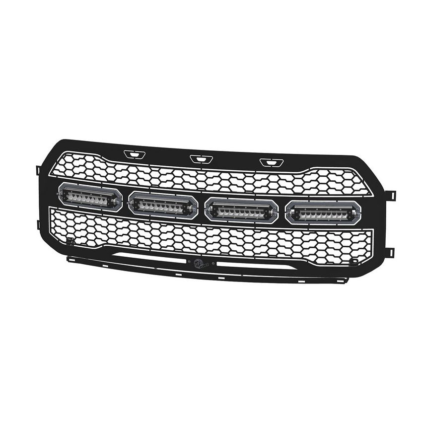 aFe Power 79-21001L Scorpion Complete Replacement Tread Design Grille Flat Black w/ LED Lights