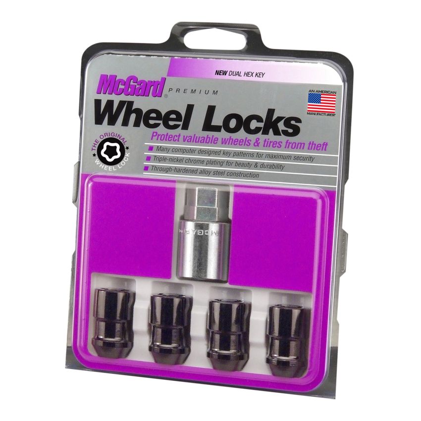 McGard Wheel Lock Nut Set - 4pk. (Cone Seat) 1/2-20 / 3/4 & 13/16 Dual Hex / 1.46in. Length - Black
