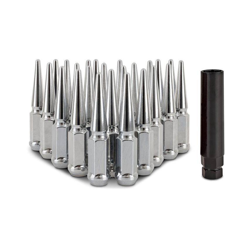 Mishimoto MMLG-SP1215-24CH Steel Spiked Lug Nuts M12 x 1.5 24pc Set Chrome