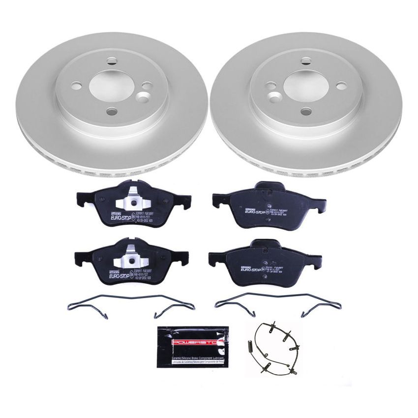 PowerStop ESK5724 Genuine Geomet Coated Rotors, ECE-R90 Brake Pads + Hardware Kit