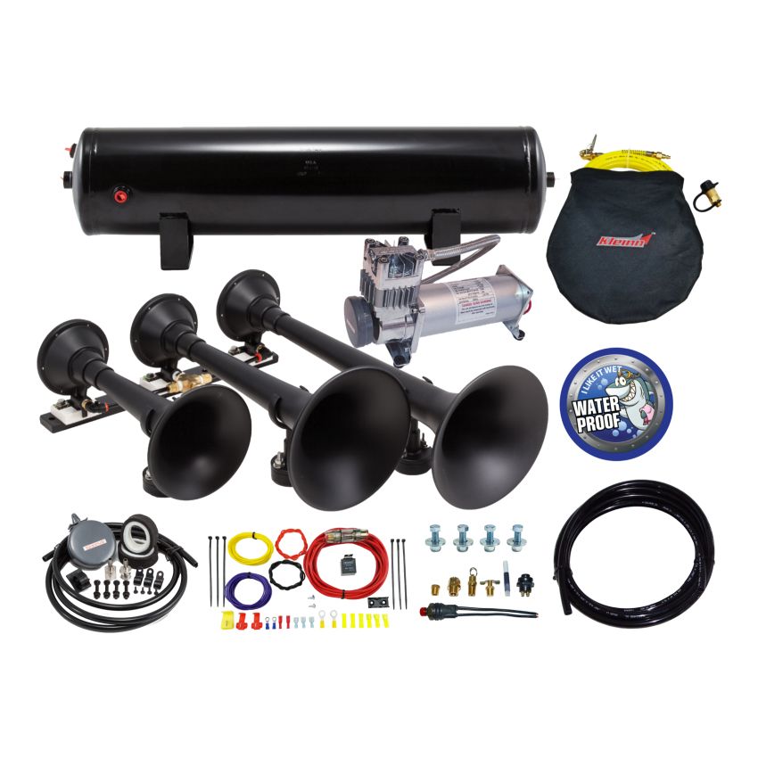 Kleinn Air Horns HK9 Slimline Kleinn Triple Black Horn Kit w/150 PSI Waterproof 3.0 gal Air Tank