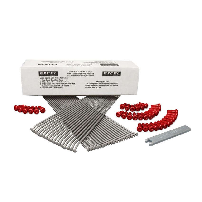 Excel XS8-25187R Rear Spoke/Red Nipple Set (w/ Wrench) - 8 Gauge / 36 Qty - Red