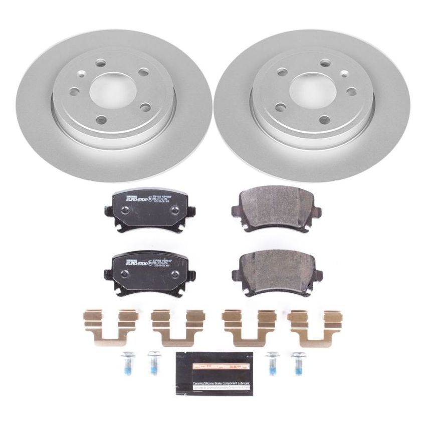 PowerStop ESK4624 Genuine Geomet Coated Rotors, ECE-R90 Brake Pads + Hardware Kit