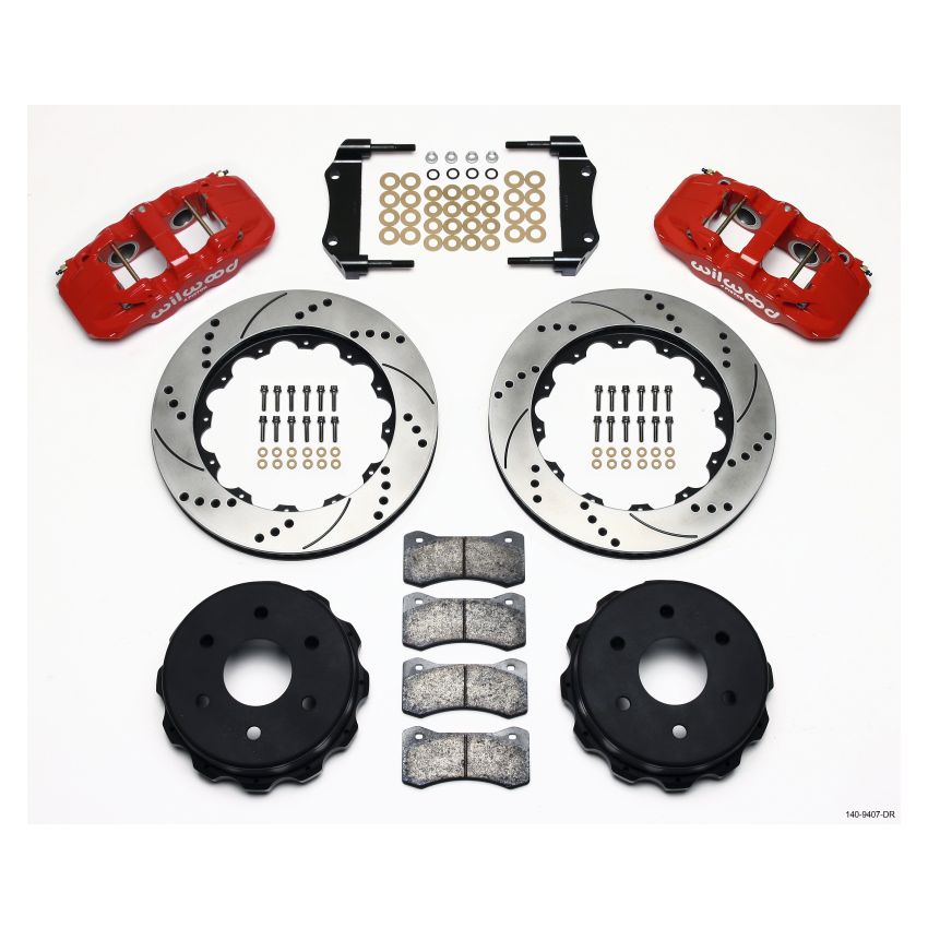 Wilwood 140-9407-DR AERO4 RearTruck Kit 14.25in Drill Red 1999-2010 GM 1500-SUV 1 Piston OE Caliper