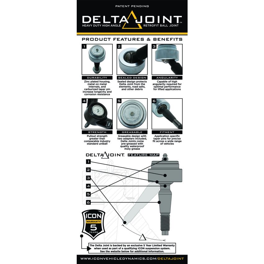 ICON 614560 2005+ Toyota Tacoma/2007+ Toyota Tundra Non- UCA 1in Retrofit Delta Joint Kit