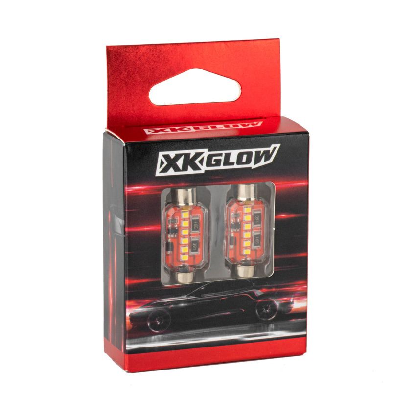 XKGLOW XK-FT31-W XK Glow White Festoon Error Free Ultra Bright LED Bulbs w/ Built-in Canbus 2pc 31mm