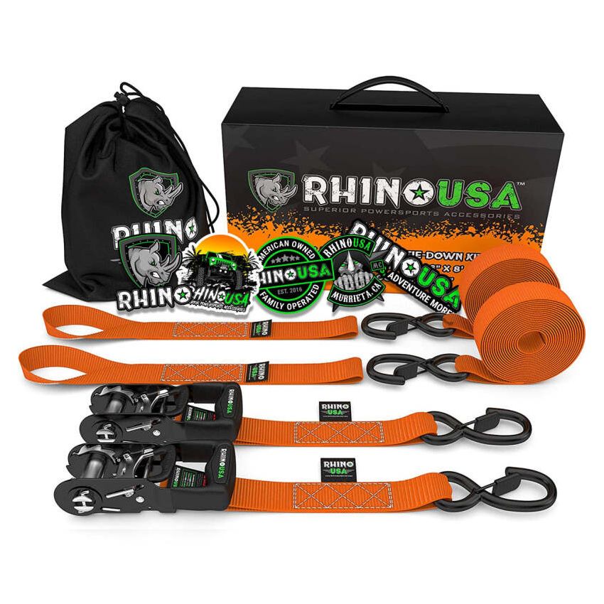 Rhino USA HDKIT-2PK-ORG Heavy Duty Ratchet Tie-Downs 2-Pack (Orange) 1.6In X 8Ft