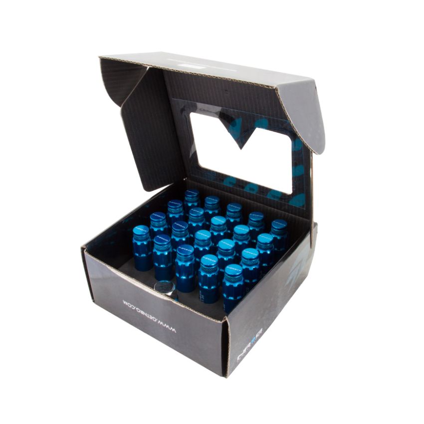 NRG 700 Series M12 X 1.5 Steel Lug Nut w/Dust Cap Cover Set 21 Pc w/Locks & Lock Socket - Blue